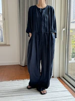 EAM Women Navy Blue Big Size Long Casual Jumpsuit New High Waist Pocket Stitch Pants Fashion Tide Spring Autumn 2026 1DH6019 - Image 2