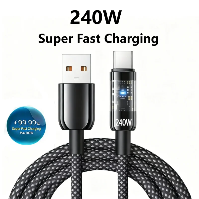 240W Nylon USB Type C Super Fast Charging Cable with LED Display