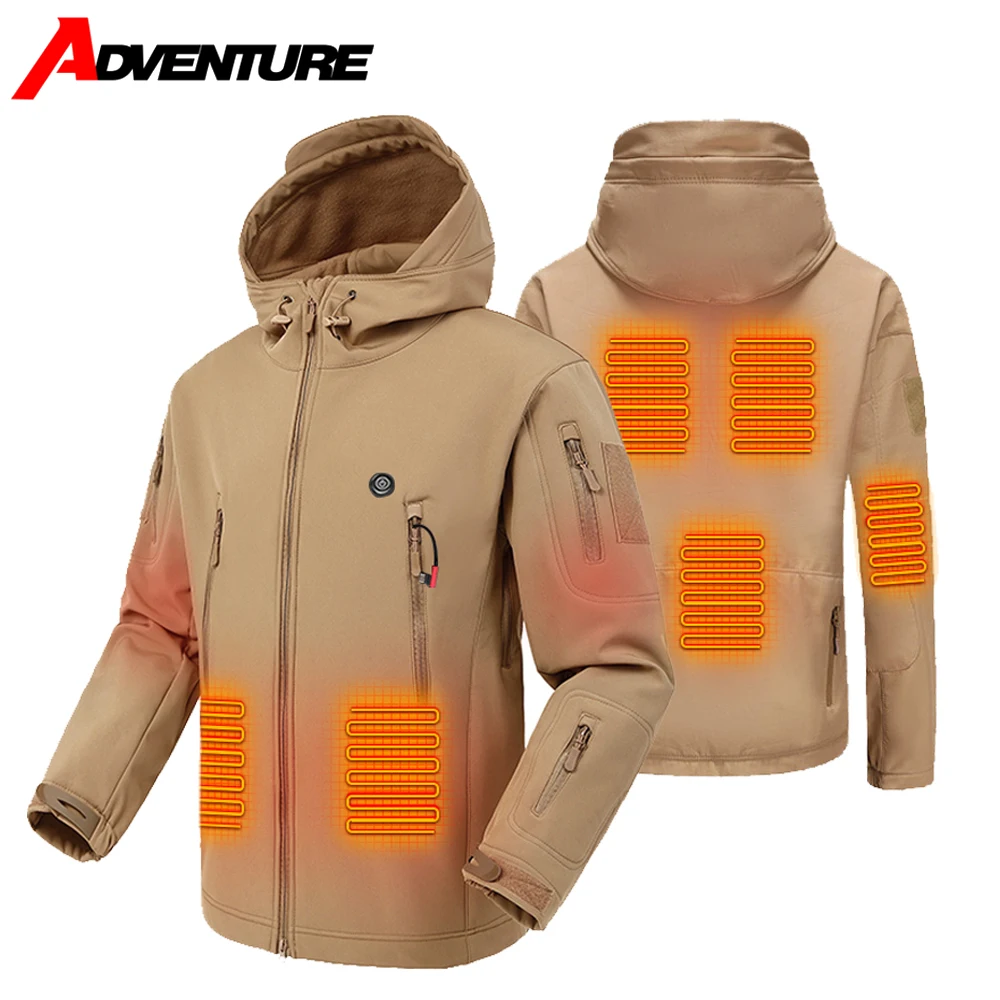 Heated Jacket Men Winter Heated Clothes Hooded Motorcycle Jacket Skiing Windproof Hiking Keep Warm Bottom Fishing Clothes M-4XL