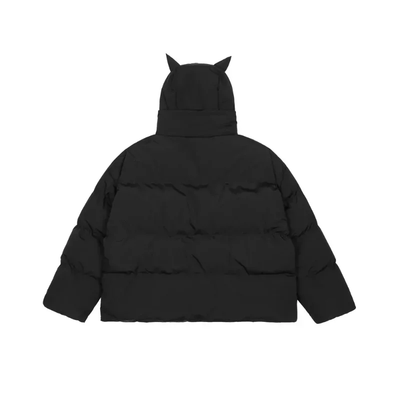 Mens Hip Hop Little Devil Horns Parka Winter Embroidey Skull