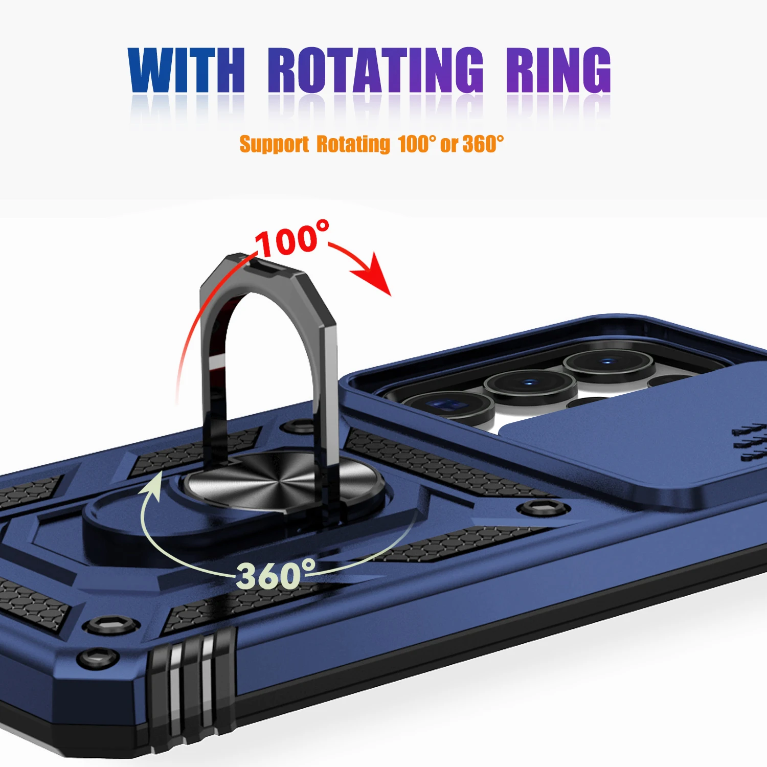 Protective Case with Slide Lens Cover and Rotating Ring Stand
