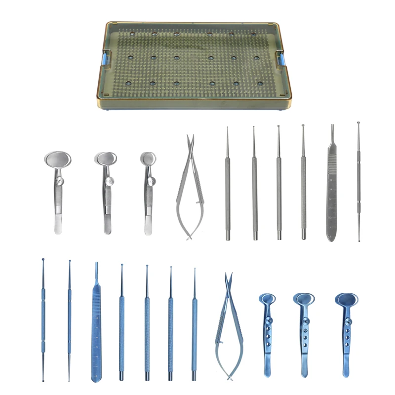 Autoclavable Chalazion Curette Set with Sterilization Tray Ophthalmic Surgery Instrument Titanium Alloy Stainless Steel