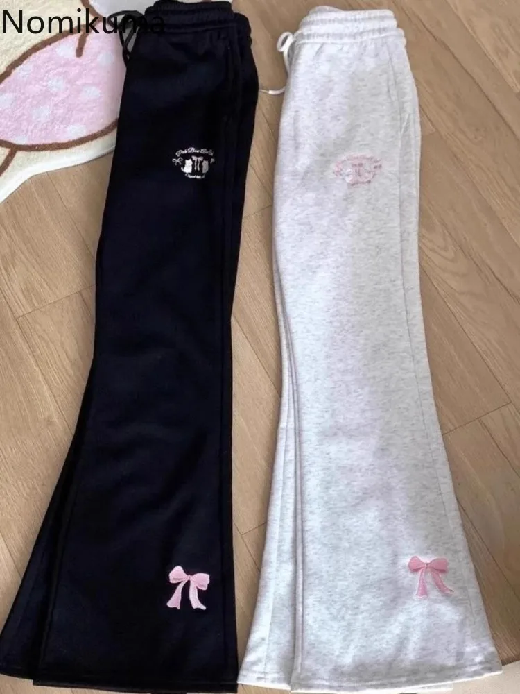 Japanese Flare Pants for Women High Waist Fashion Pantalon Femme Cute Cat Butterfly Embroidery Slim Fit Trousers New Bottoms