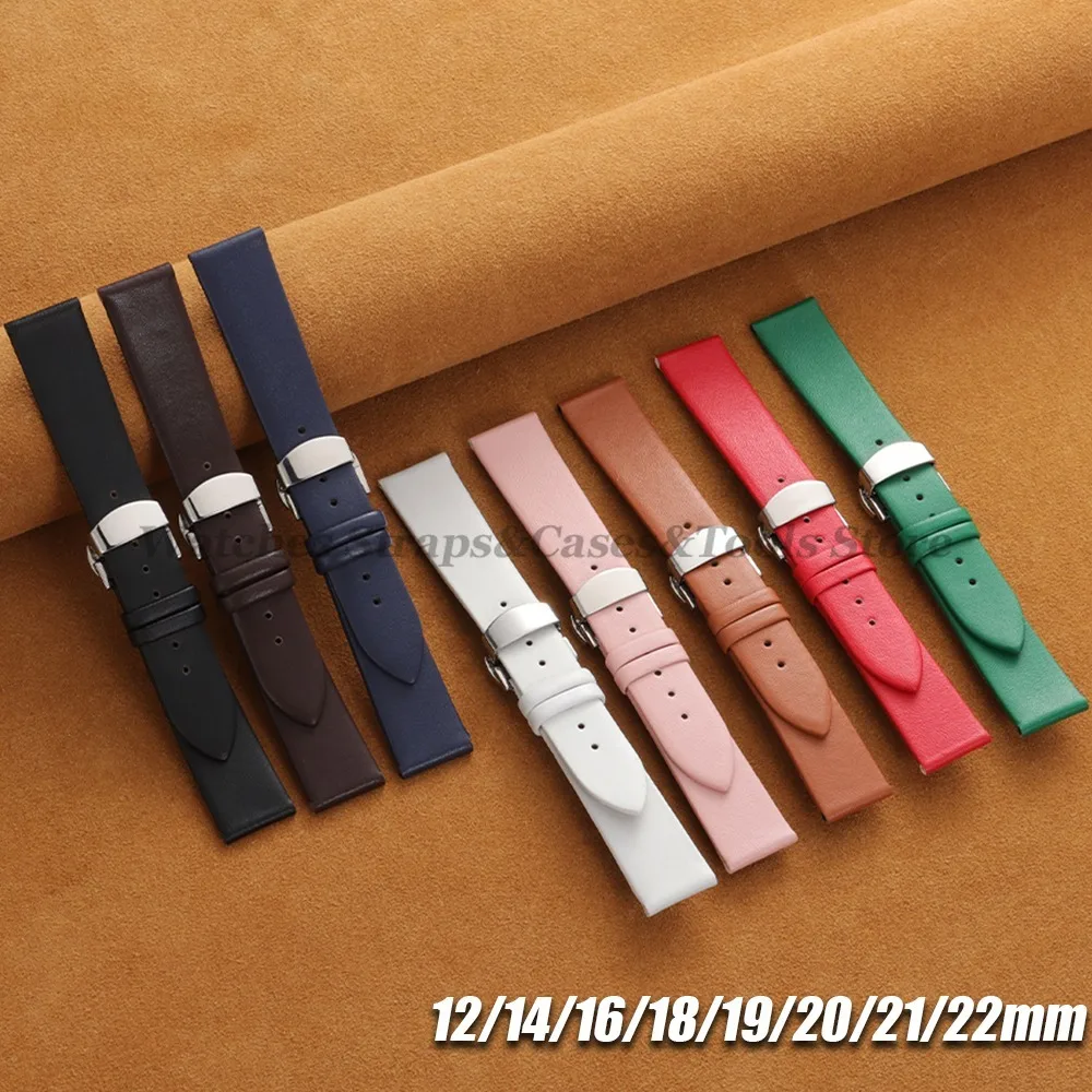 Luxurious Soft Calfskin Leather Watch Strap with Butterfly Buckle - Universal Fit