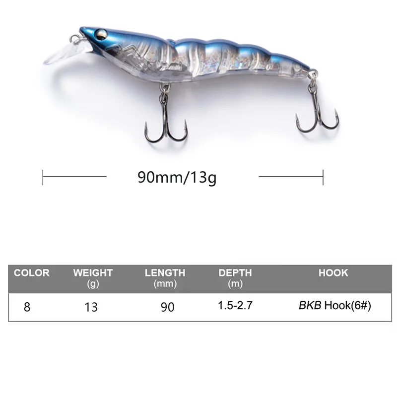 Mino Floating 13G 9CM Shrimps Lures Far Throw Simulated Fishing Lure Bait Sink