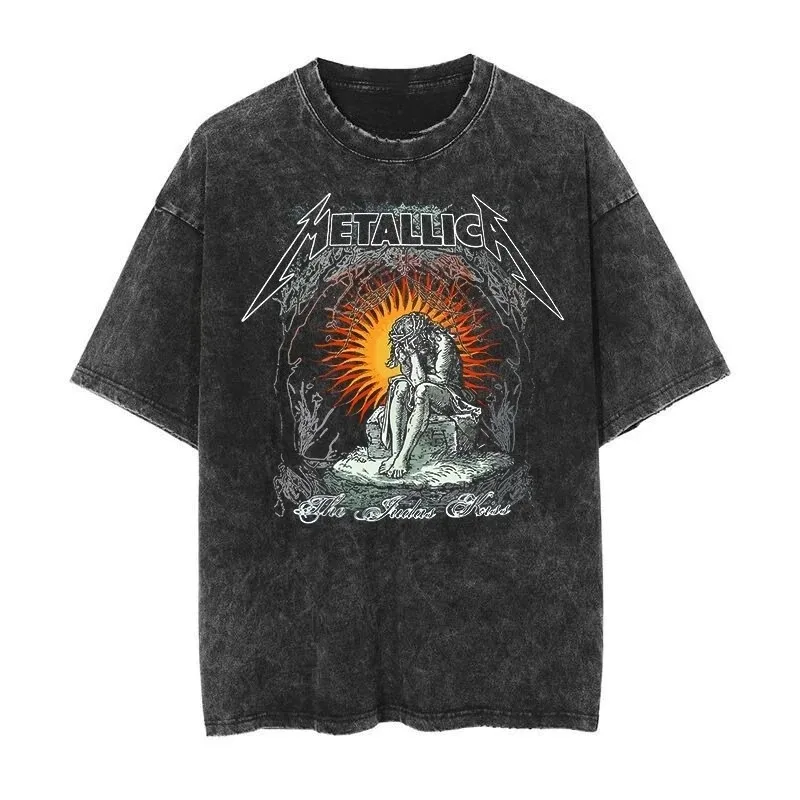 2026 Klassisches gewaschenes T-Shirt für Damen und Herren mit Metallica-Rockband-Motiv, geeignet für luxuriöse High-End-Outfits und Kleidung.