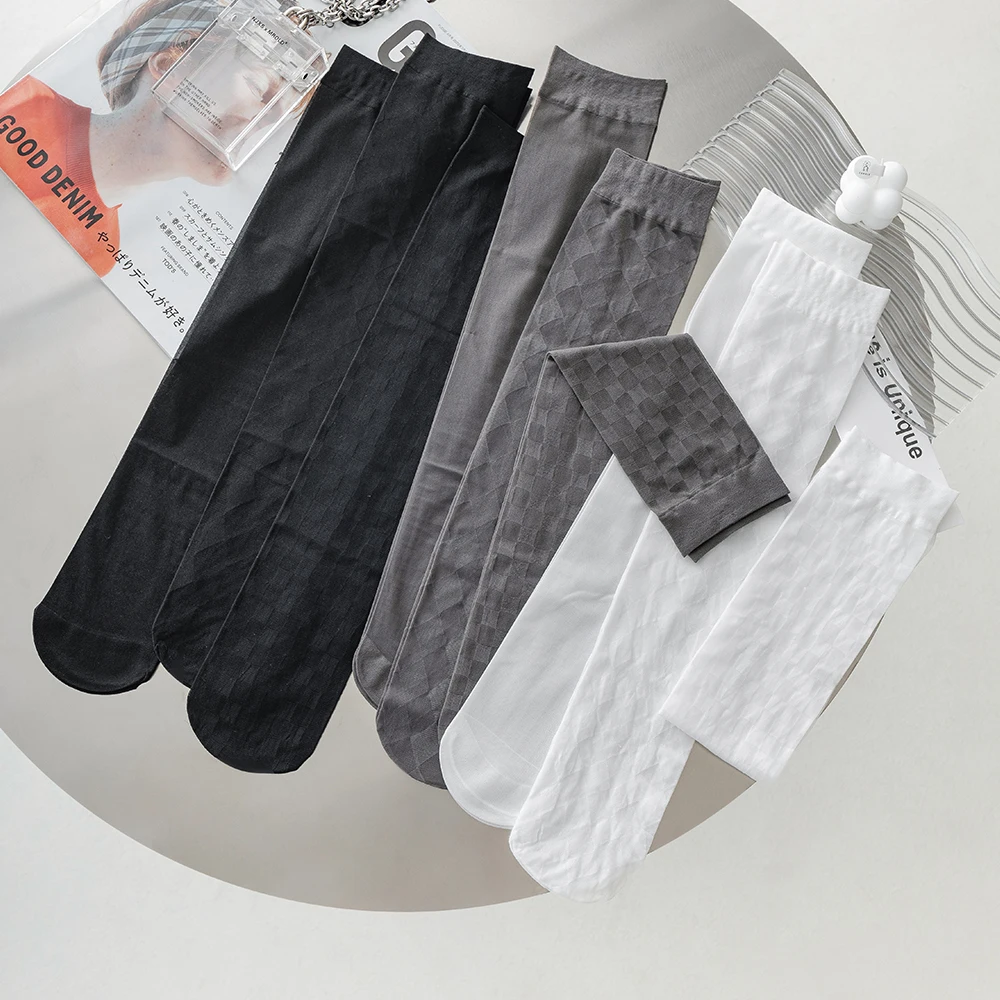 Wadensocken Damen Sommer dünne schwarze Strümpfe JK Socken Lange Röhrenstrümpfe Rautenförmige halblange Röhrensocken im britischen Stil – Detail 12