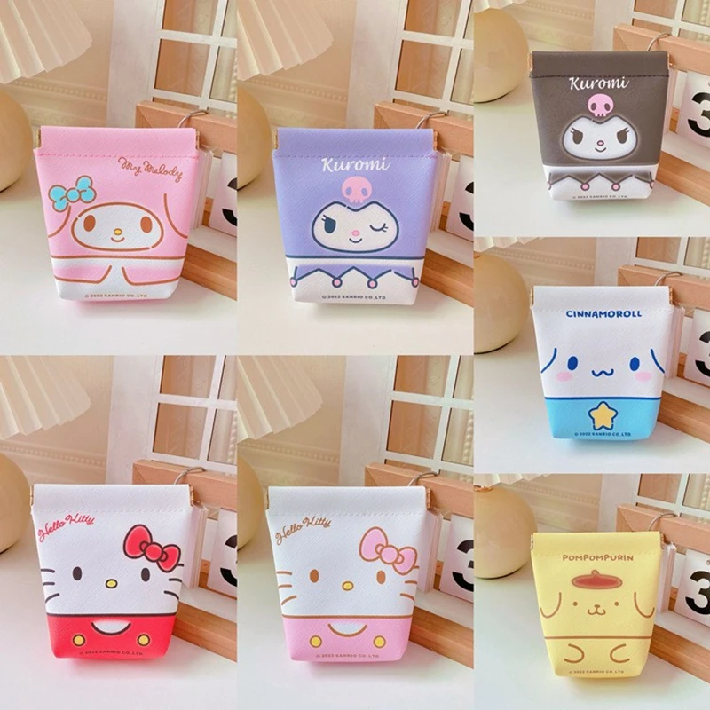Sanrioed Anime Printed Pu Wallet Kawaii Coin Purse Cartoon My Melody Kittys Cat Kuromi Pochacco Portable Earphone Storage Bag