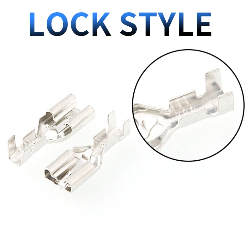 Wire Connectors 50/100Pcs Electric 4.8/6.3mm With lock Female and male Crimp Terminal Connector Brass Silver Car Speaker