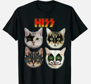 HISS KISS Band Cat Print T-Shirt Casual Cotton Tee Soft Tops for Rock Music Fans Cat Lovers Humorous Pet Lover Tshirt 1