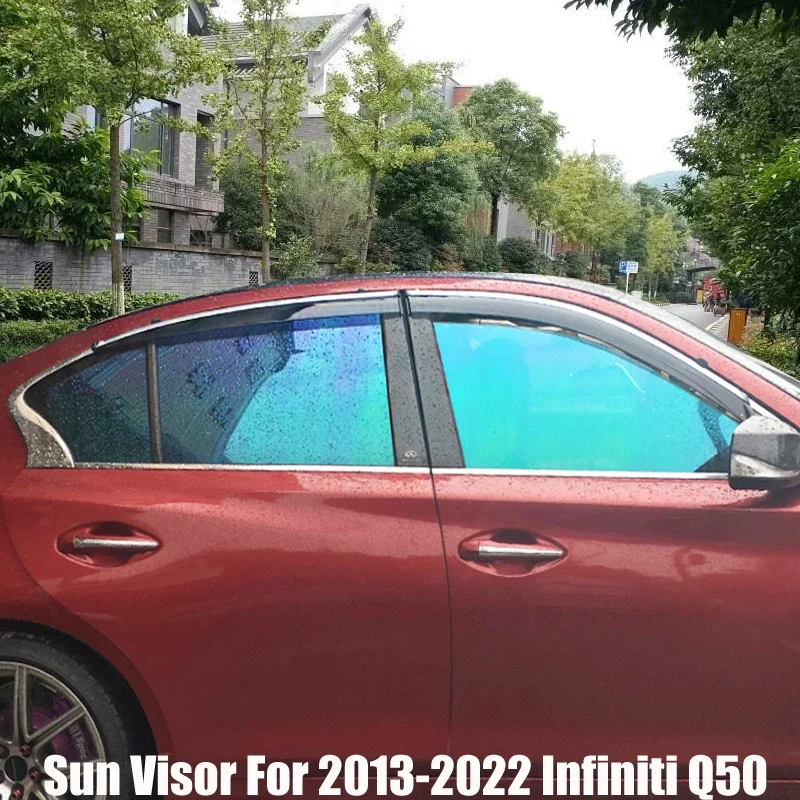 Stainless Steel Line Acrylic Window Deflector SUN/RAIN Shield Visor Vent For2013- Infiniti Q50 Q50S