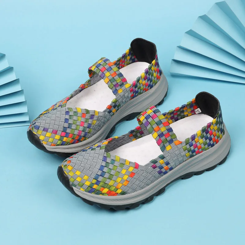 

Women's shoes 2022 fashion summer sports shoes slip-on breathable flat woven shoes casual shoes handmade large size mother shoes