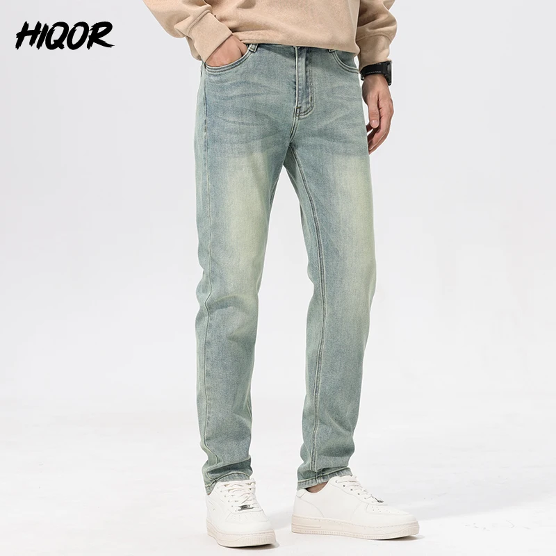HIQOR Autumn Vintage Mens Denim Jeans Men's Baggy Straight Jeans Fashion Korean Mens Jeans Pants Denim Trousers Streetwear Male 2