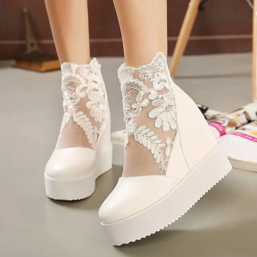 

Сандалии женские на платформе, дизайнерские босоножки на танкетке, вязаные крючком, на молнии, с открытым носком, в этническом стиле, повседневная обувь на массивной подошве, увеличивающая рост