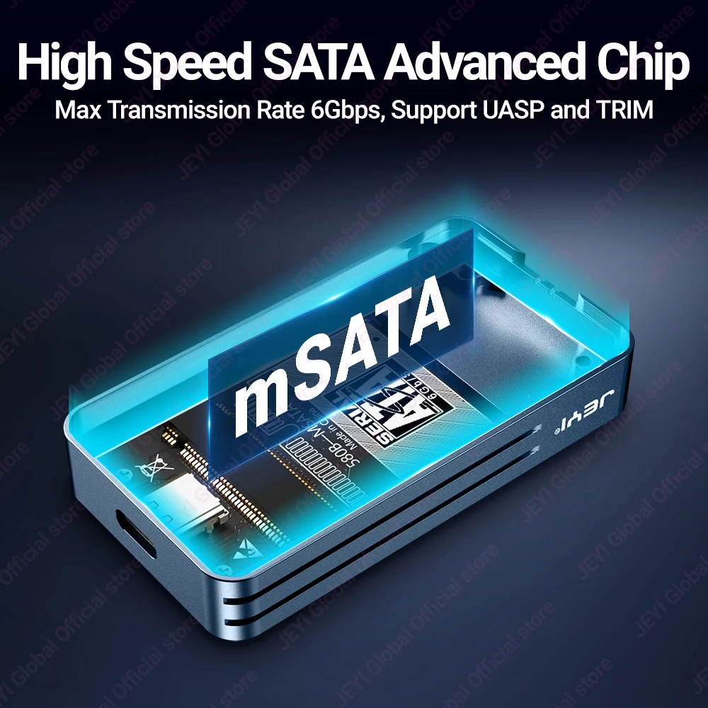 JEYI SSD 인클로저 어댑터 케이스, mSATA 내부 솔리드 스테이트 드라이브 하드 드라이브용, 타입 C 포트 포함, mSATA to USB 3.1 Gen2, 10Gbps