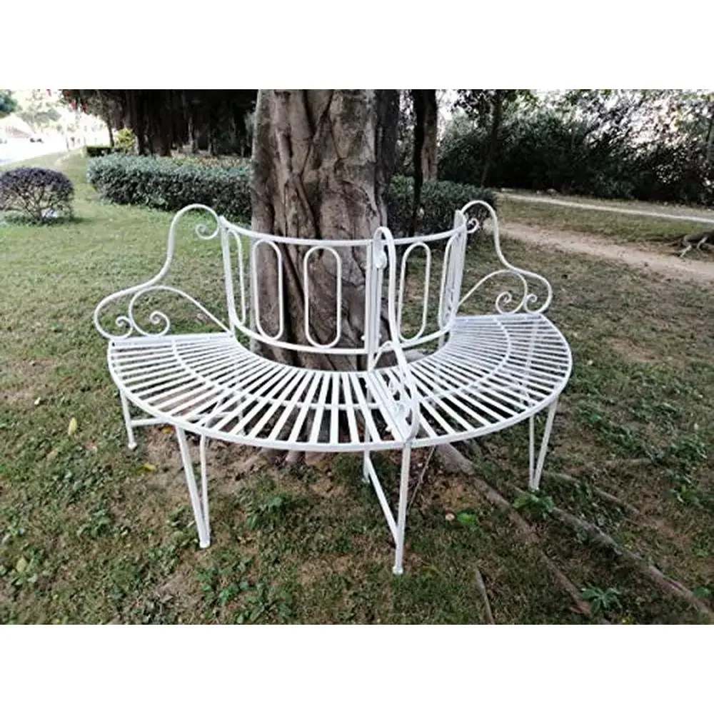 White Outdoor Tree Metal Garden Bench 1