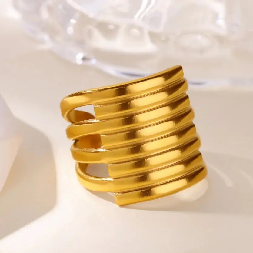 Stainless Steel Multi-Layer Lines Rings For Women