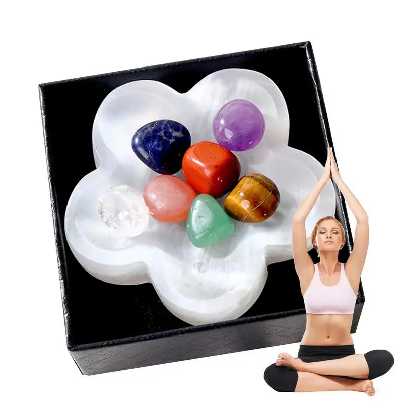 

Crystals & Healing Stones Natural Stone Colorful Includes 7 Natural Stones With Plum Bowl Healing Stones & Crystals Set For