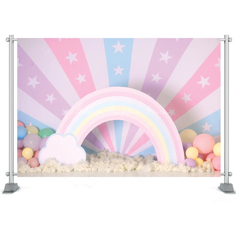 Pastel Rainbow Photography Backdrop Vinyl Canvas, Unicorn Birthday