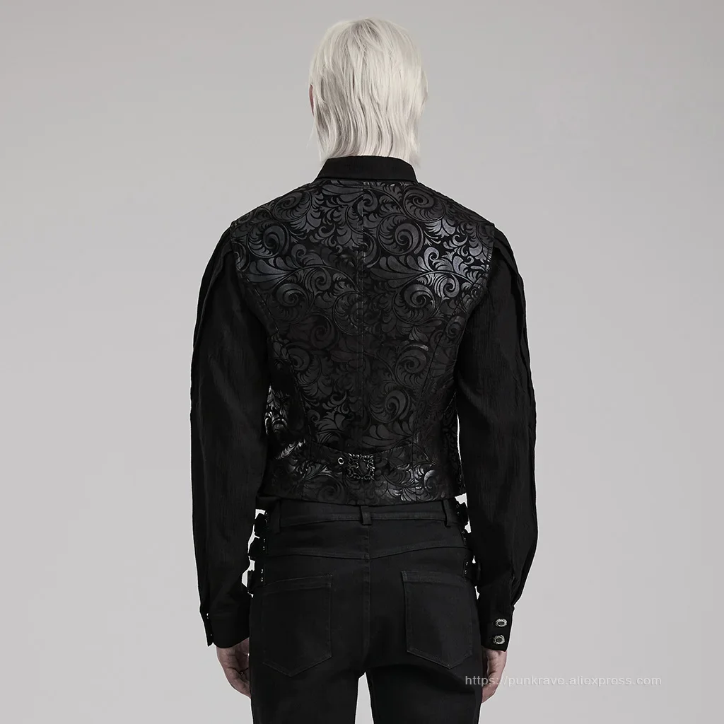Description Picture 4 of itemPUNK RAVE Men's Gothic V-neck Printed Waistcoat Different Fabrics Are Spliced Exquisite Party Casual Vest Men Tops Autumn/Winter