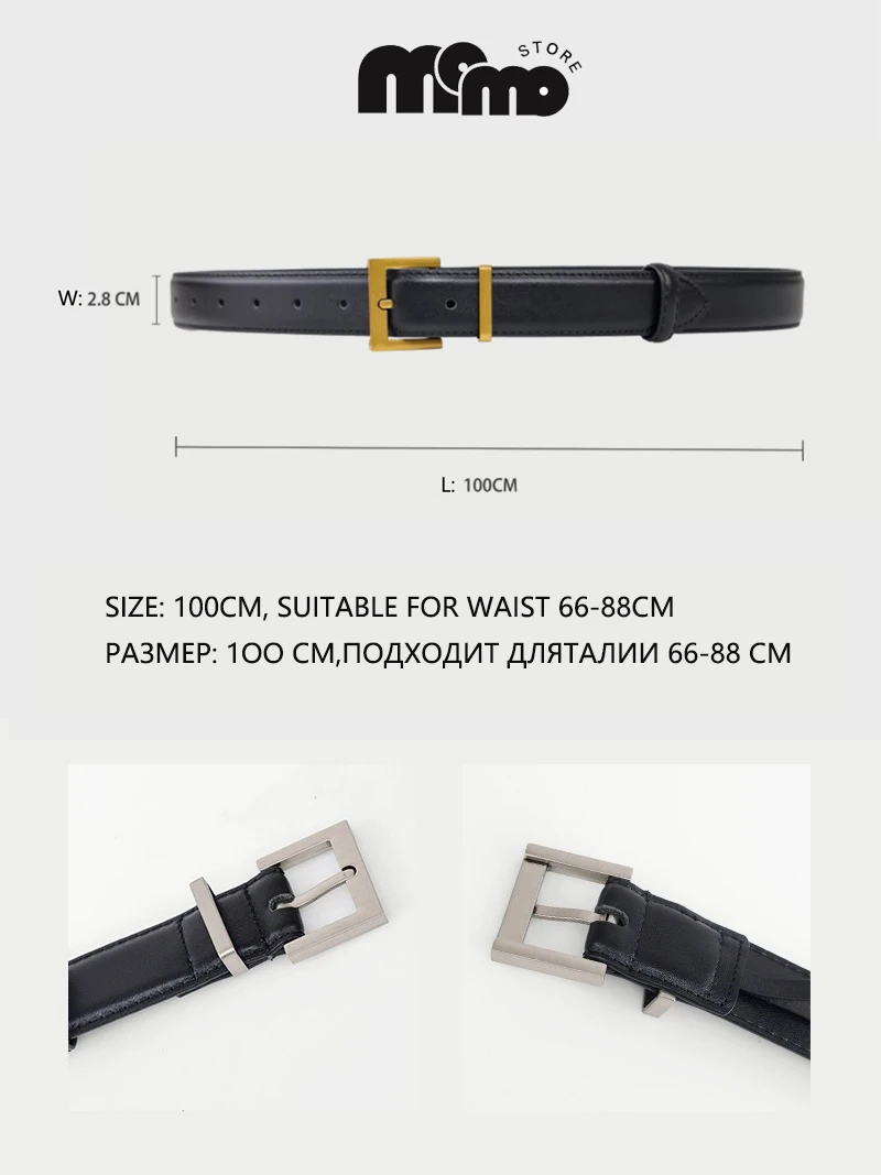 Luxury Women's Genuine Leather Belt with Square Alloy Buckle