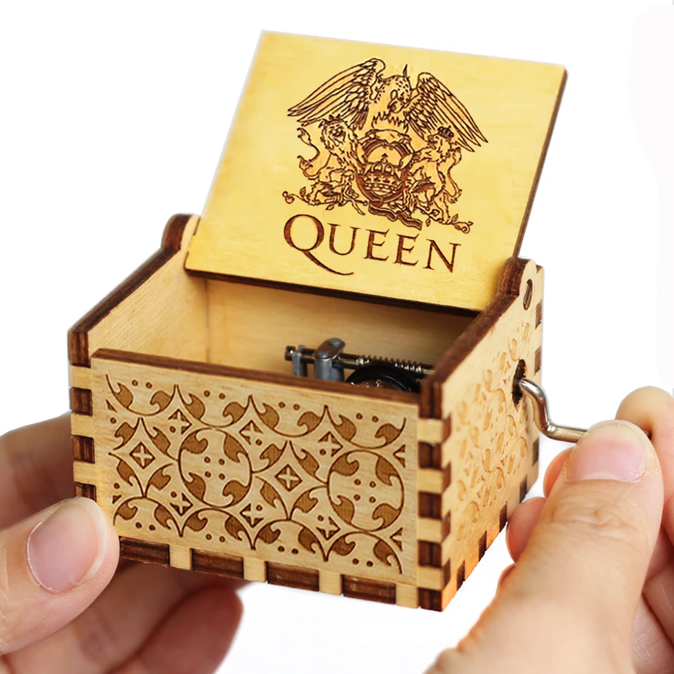 Music Box Antique Carved Wooden Hand Crank Music Box