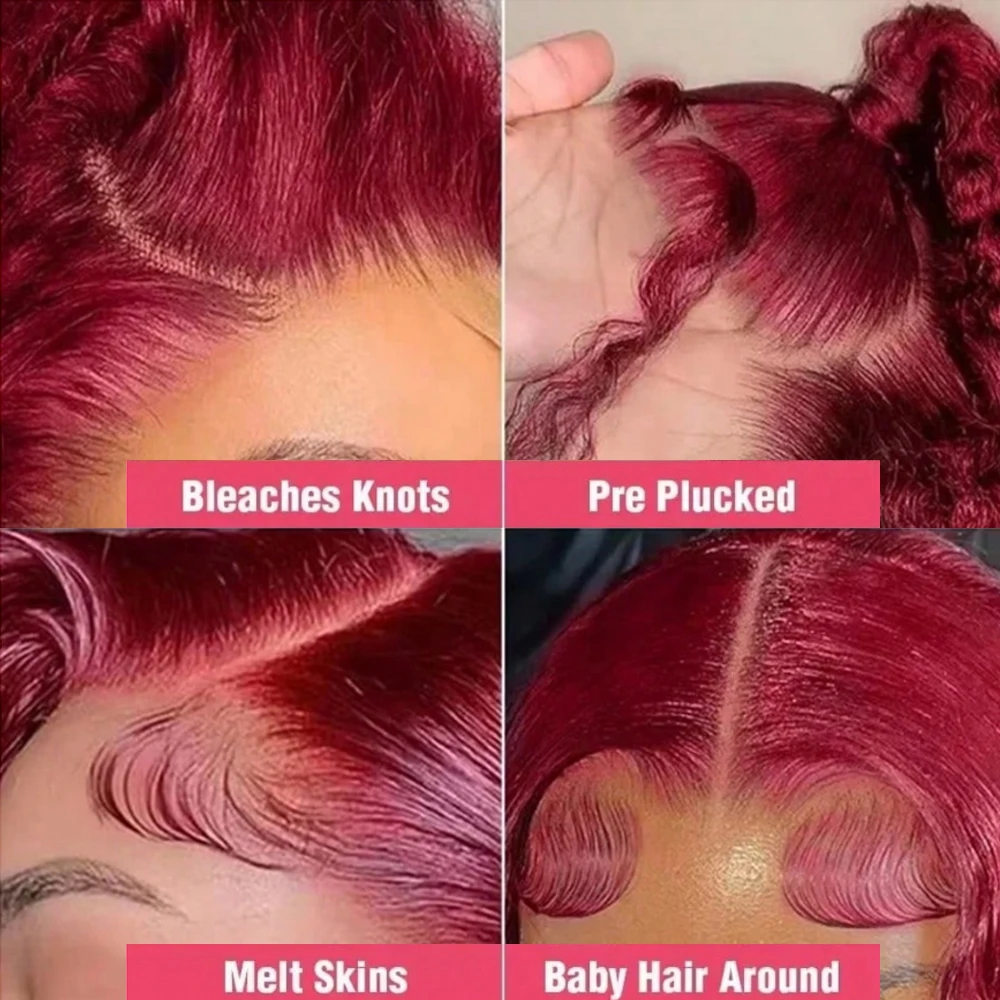 26Inch 99j Burgundy Lace Front Wigs Human Hair 13x4 Body Wave HD Transparent Lace Frontal Wigs for Women 200%Density Pre Plucked