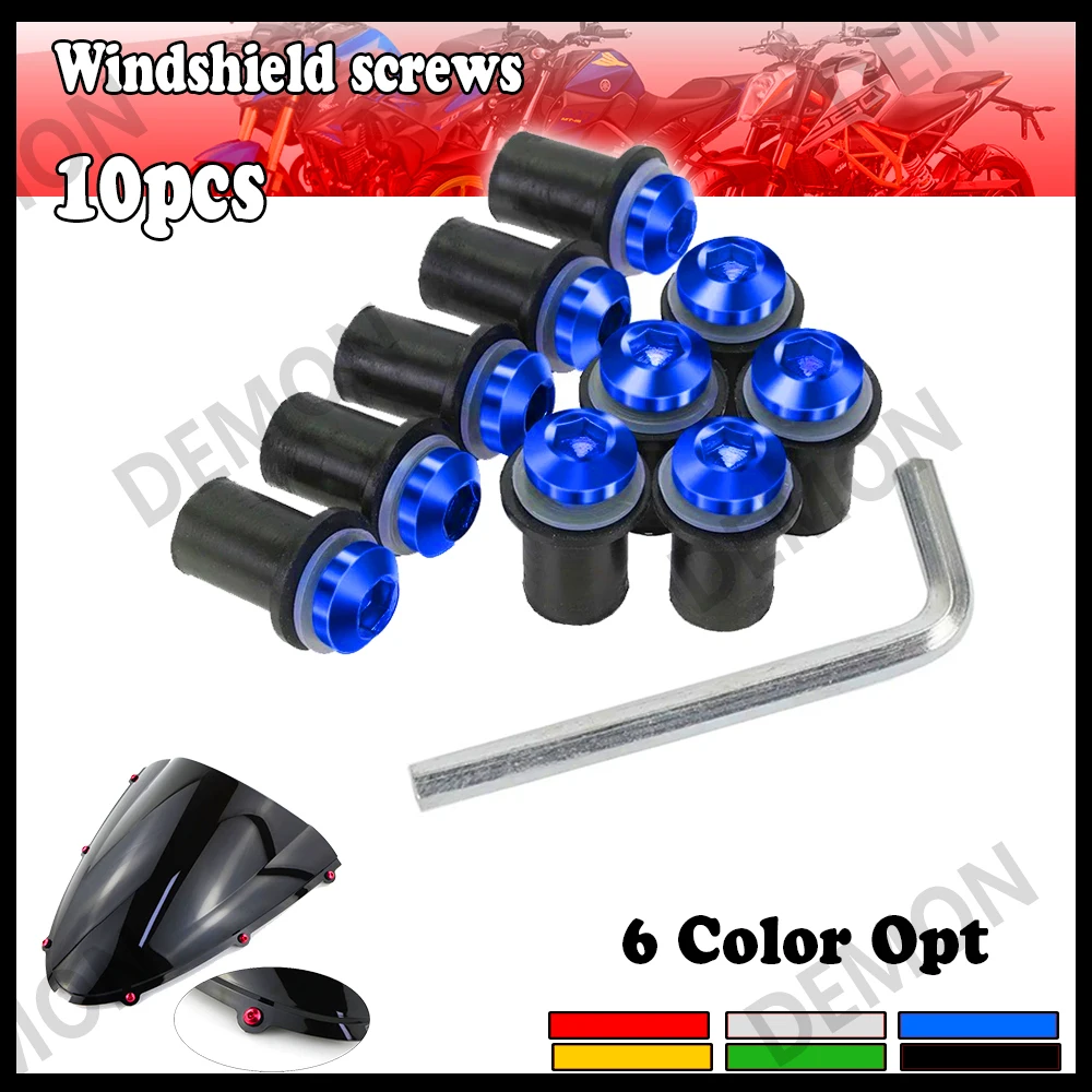 10PCS Aluminum Motorcycle M5 X 15mm Windshield Bolt Windscreen Screws Nut Fastener For Honda Suzuki Kawasaki Yamaha Ducati
