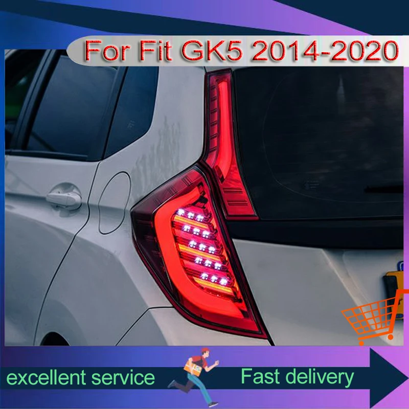 

LED Auto Rear Lamps For 2014-2020 Honda Fit GK5 Taillights Assemblies Modified New Style Rib Driving Brake Turn Signals Lights