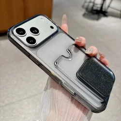 Glitter Transparent Card Holder Phone Case with Camera Protection Cover - iPhone 15 Plus (Black)