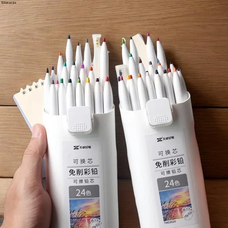 12/18/24/36 색상 자동 연필 컬러 리드 부드러운 쓰기 학교 사무실 스케치 그림 쓰기 문구 용품
