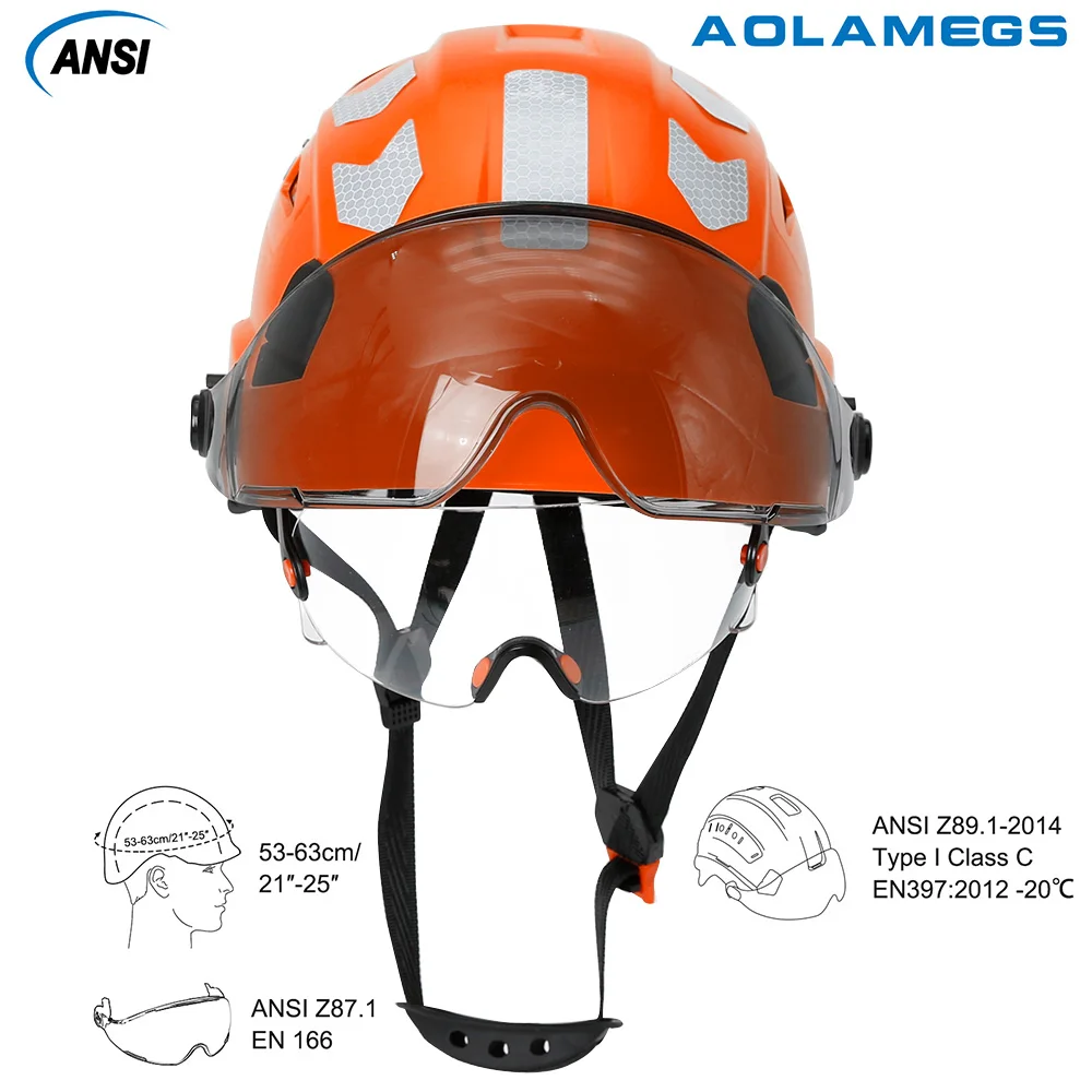 CE Construction Safety Helmet with Visor Built In Goggle Reflective Stickers for Engineer ABS ANSI Industrial Work Security Hat