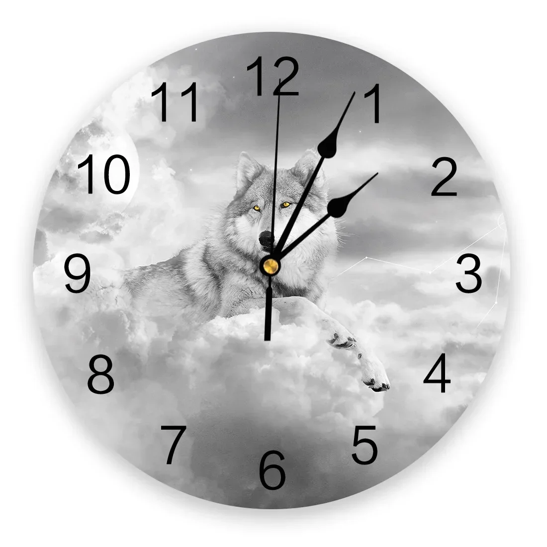 Round Wolf & Moon Acrylic Wall Clock Color:LXM04104;Sheet Size:10inch(25CM)