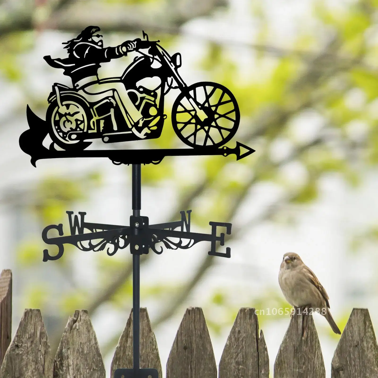 Motorcycle Weathervane Silhouette Art Yard Metal Motorcyclist Wind Roof For Black Building Decorations Vane Outdoors Garden