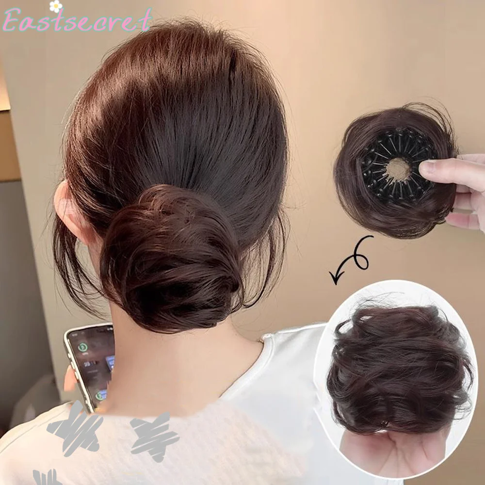 Messy hair bow extension with synthetic mini fake loop UPDO donut clip suitable for women and girls stretchable bird's nest