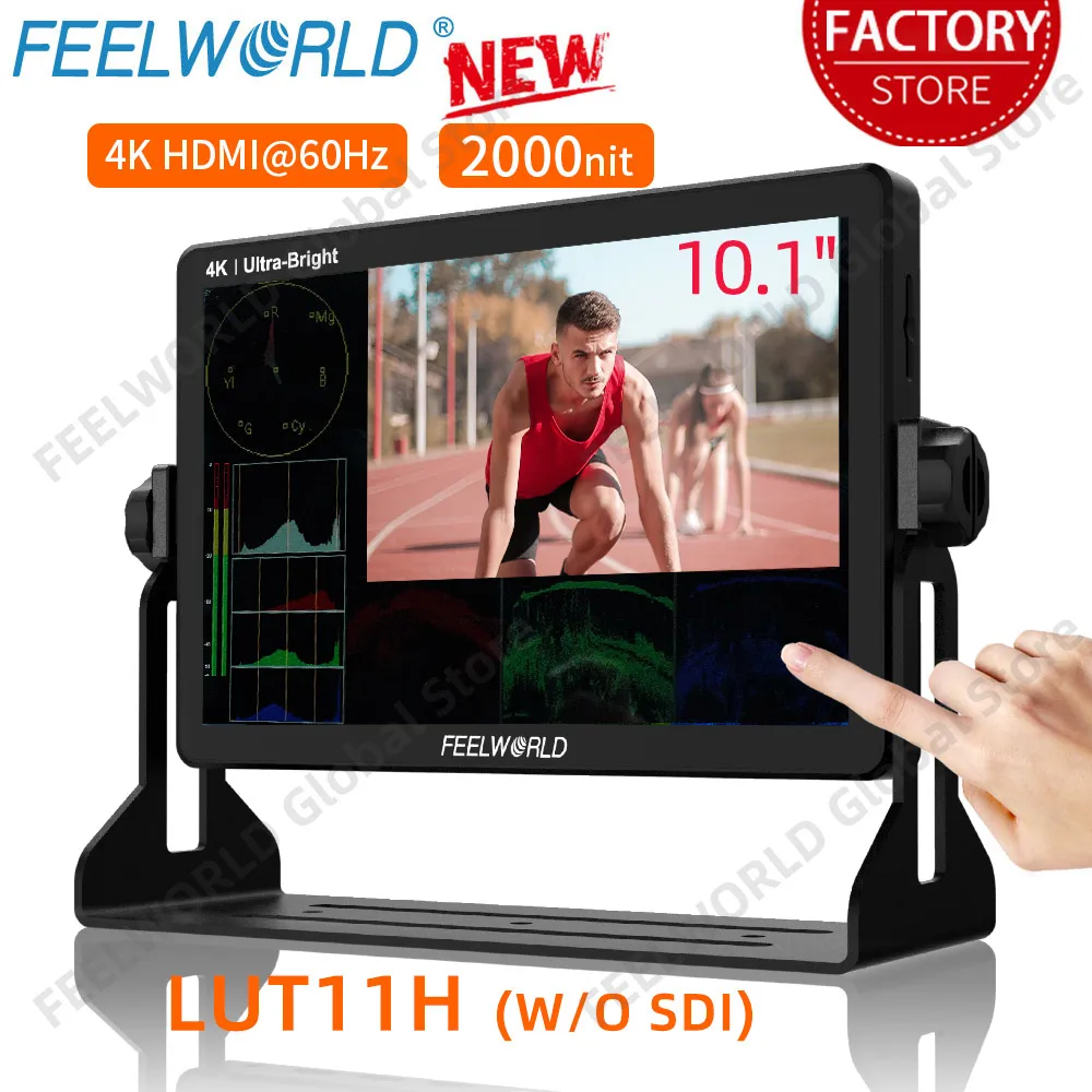 FEELWORLD LUT11H 10.1 Inch 2000nit Touch Screen Dslr Camera Field Monitor 3D LUT IPS 1920x1200 4K HDMI Light Sensor Auto Dimming