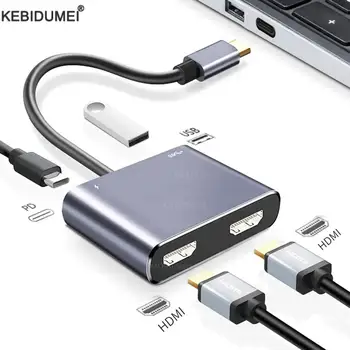 USB C 허브 C타입-듀얼 HDMI VGA USB 3.0 어댑터, 화면 확장 C타입 도킹 스테이션, 맥북 노트북 휴대폰 PC용, 4K 60Hz