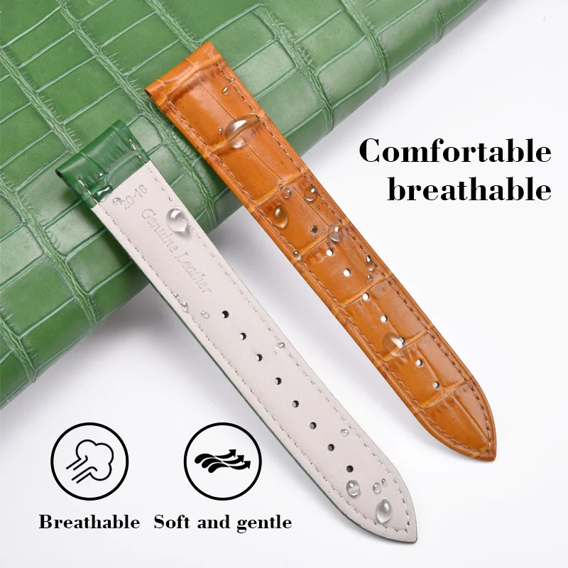 Premium Genuine Leather Bamboo Pattern Watch Strap - Soft, Breathable, Calfskin Replacement Band