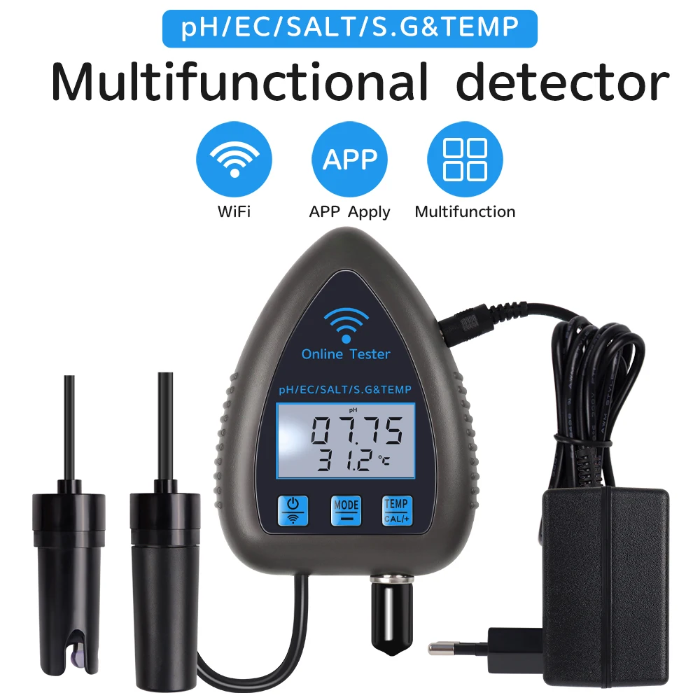 Misuratore Qualità Acqua 6 In 1 WiFi - PH, TDS, EC, SG, Temperatura E Sale, Con App Tuya, Per Acquari E Idroponica - Foto 7
