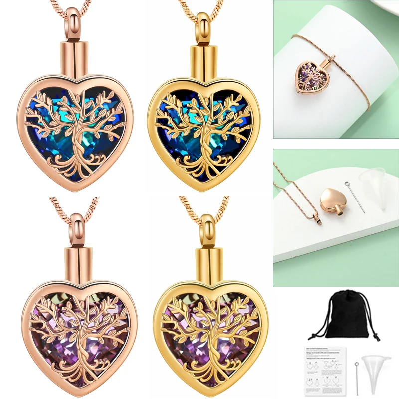 

Elegant Cremation Jewelry Crystal Heart Memorial Urn Necklace For Human/Pet Ashes Stainless Steel Pendant Lover's Gift