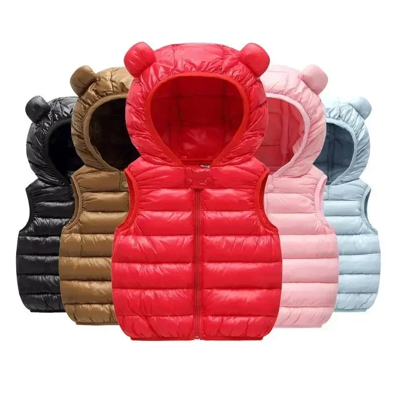 0-4Y Kids Bear Ear Hooded Puffer Vest Children's Warm Sleeveless Jacket Multi - Color