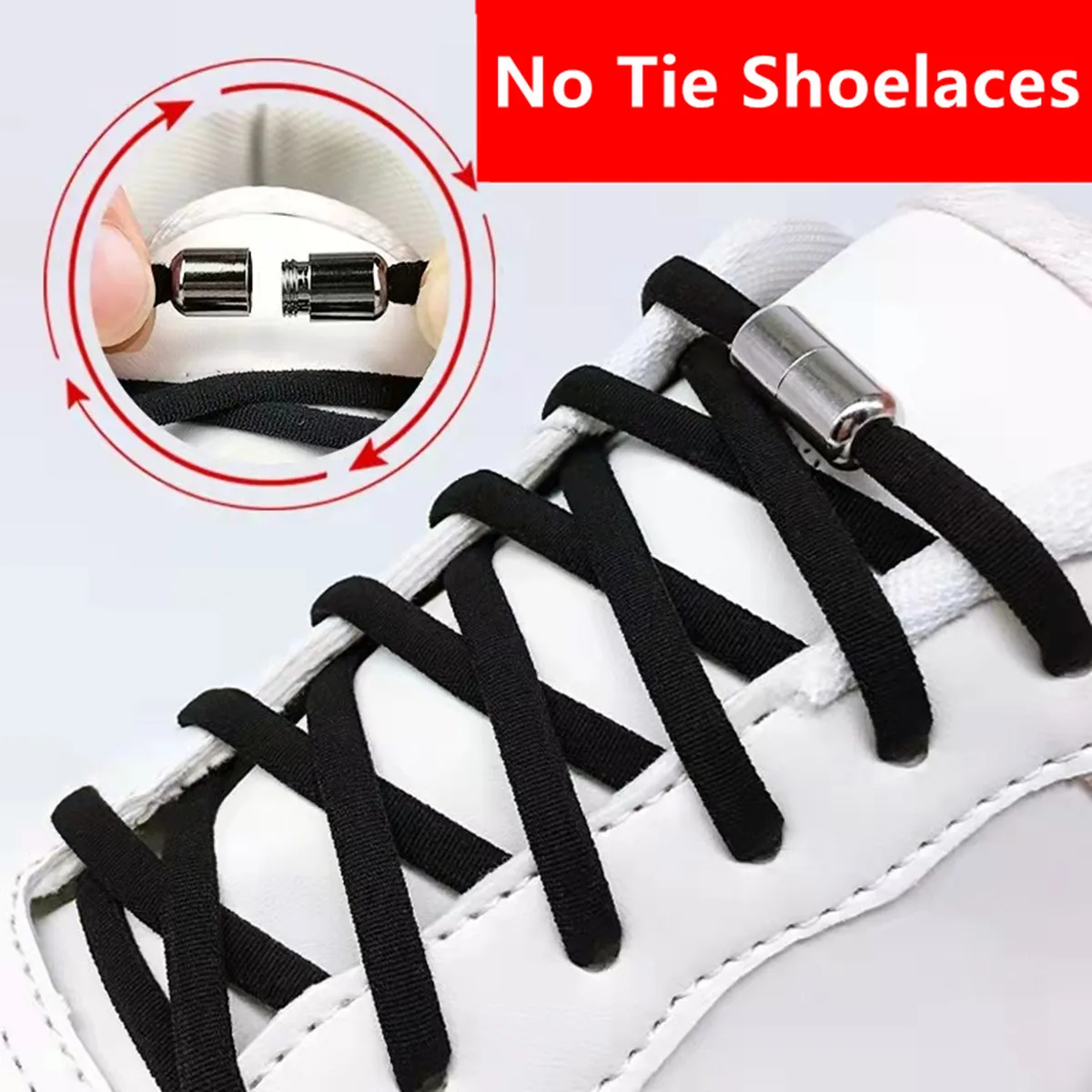Shoelaces Without Ties Elastic Shoelaces Elastic Shoe Laces Shoe Accessories New Elastic No Tie Shoelaces Semicircle Shoe Laces For Kids and Adult Sneakers Shoelace Quick Lazy Metal Lock Laces Shoe Strings