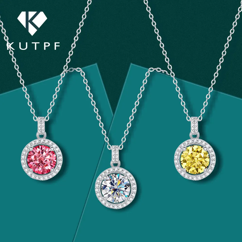 

3Carat Yellow Pink Colored Moissanite Necklace Round Lab Diamond Pendant With GRA 925 Sterling Silver Neck Chain For Women KUTPF