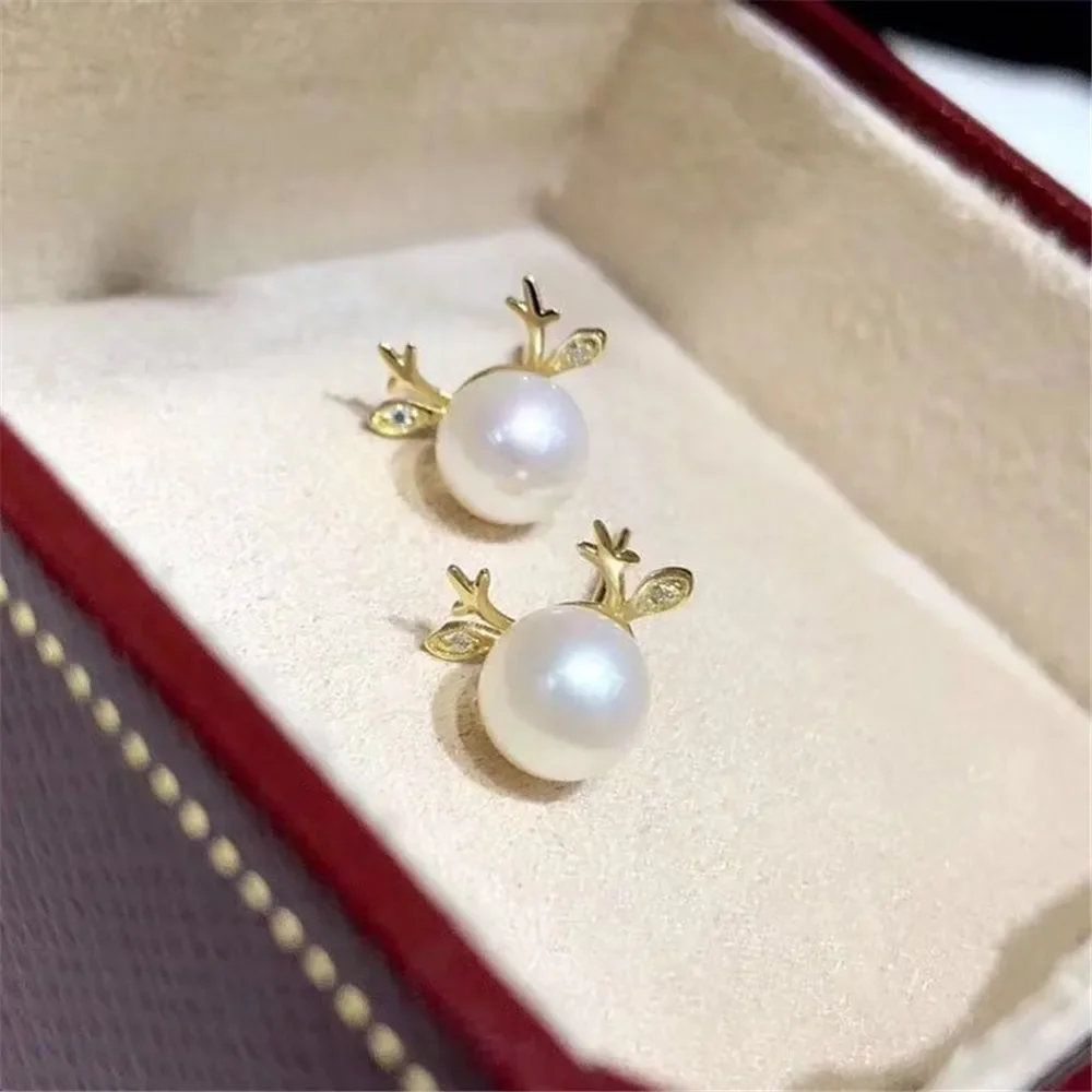 

DIY Pearl Accessories G18K Gold Pearl Earrings Empty Elk Pearl Earrings Fit 6-7mm Beads G256