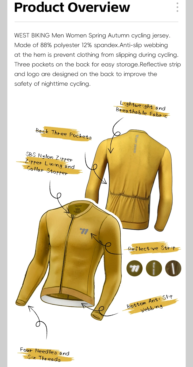 Description Picture 3 of itemWEST BIKING Long Sleeve Cycling Jersey Men's Cycling Shirt With Pocket Road Bicycle Tops Women UV Protection Couples Sport Gear