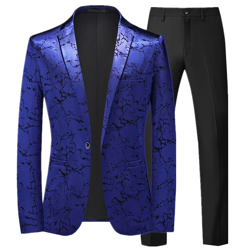 Men's Jacquard Suit Classic Black / White / Blue Business Wedding Banquet Party Dress Men Blazers and Pants mens suit