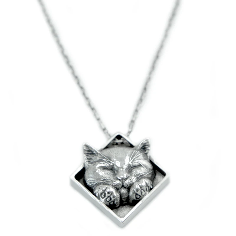 

S925 Sterling Silver Cat Pendant Necklace Cute Cat Creative Gift Original Design Handmade Personality Unique Jewelry
