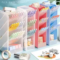 Transparent Frosted Oblique Insertion Pen Holder Simpl Desktop Organizer Multifunctional Stationery Makeup Brush Storage Bucket 1