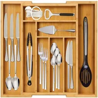 Bamboo Expandable Kitchen Drawer Storage Box Fork Tableware Knife Tableware Retractable Partitioned Organizing Box, 1