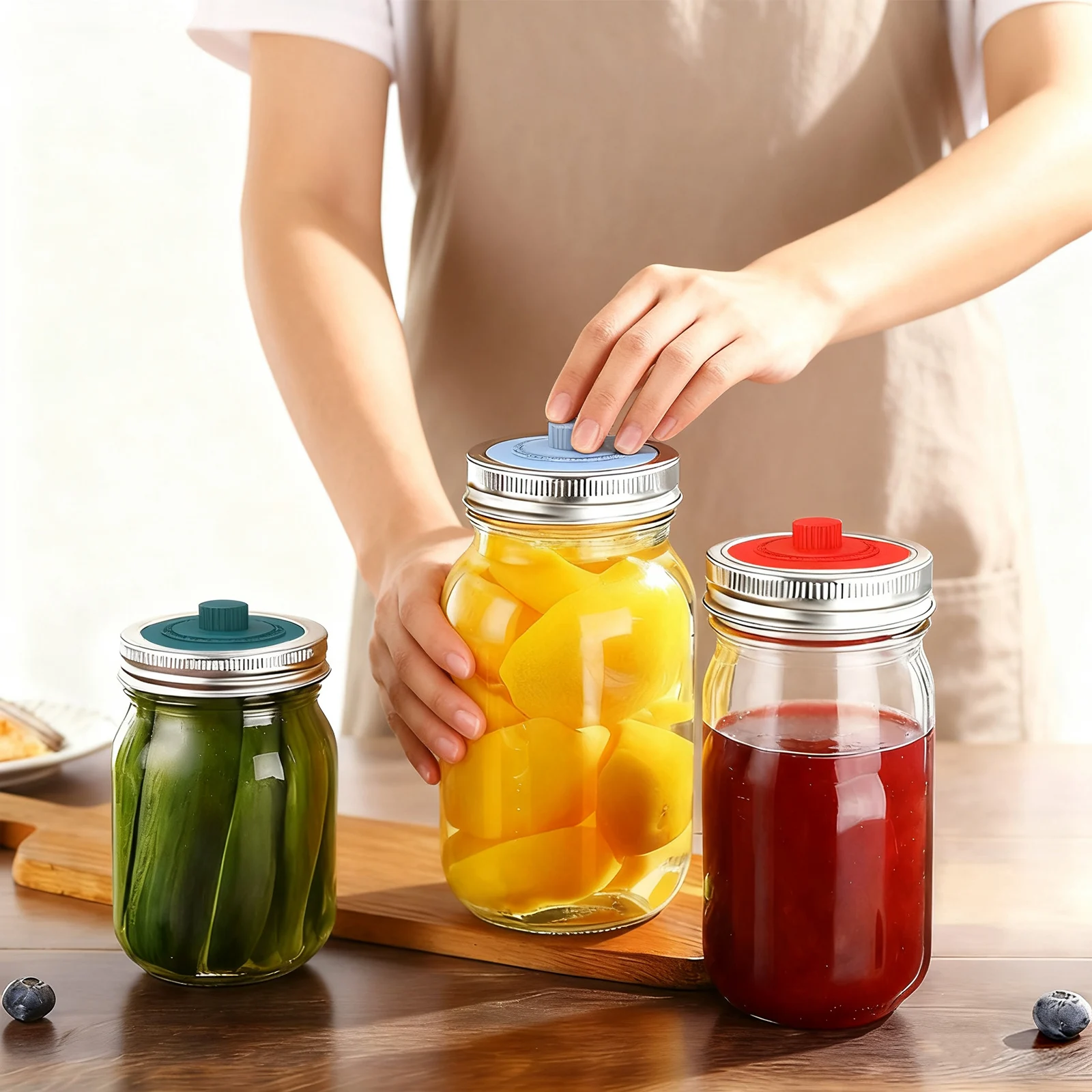 4Pcs Silicone Fermentation Lid for Wide Mouth Mason Jars Reusable Fermenter Cap with Date Tracker Sealed Suction Lids Fits Can 2